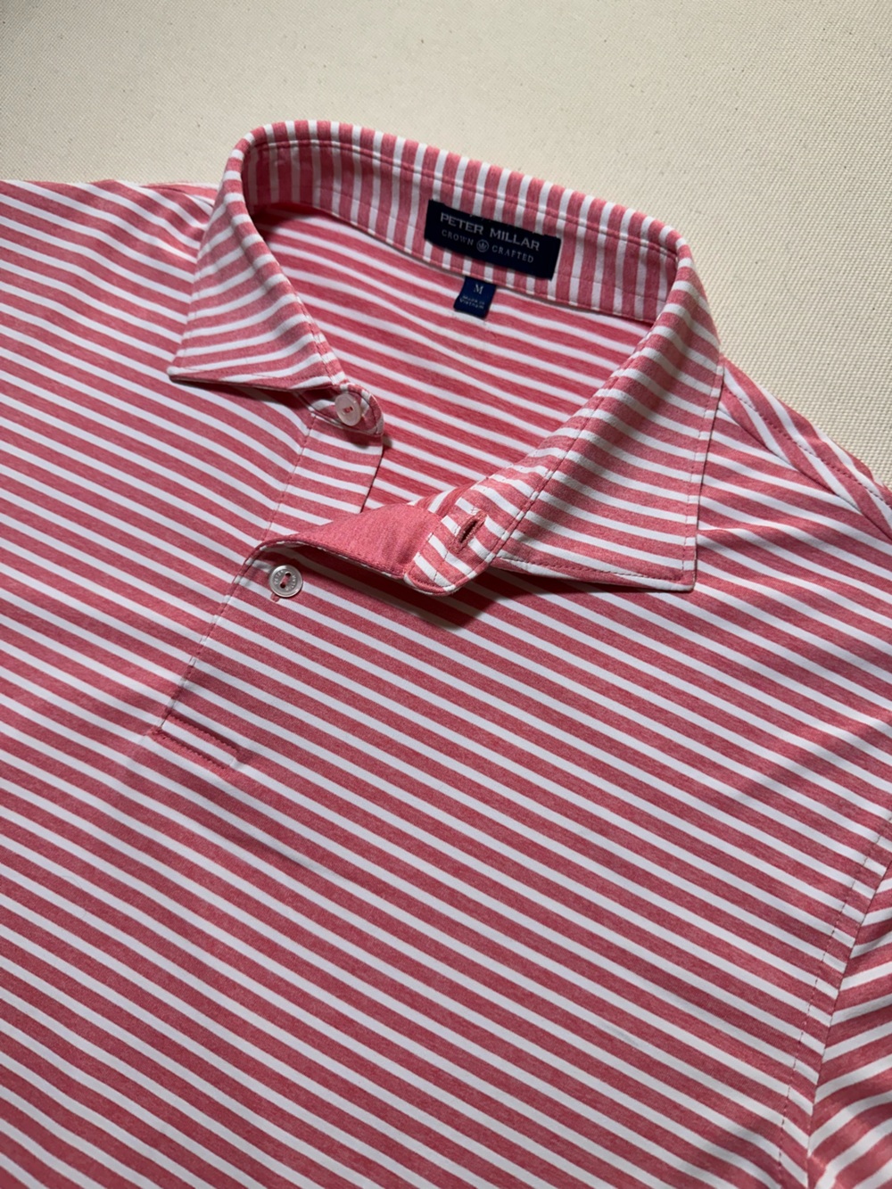 Peter Millar Men’s Crown Crafted Red & White Striped Polo Shirt